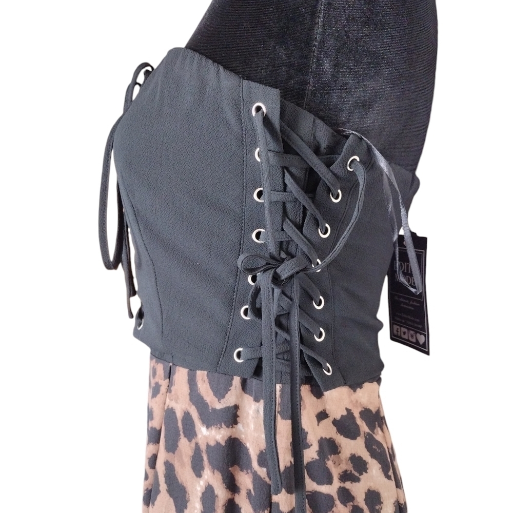 Blithe Edite Mode Strapless Black Corset Animal Print Wide Leg, Size Medium - Picture 6 of 10